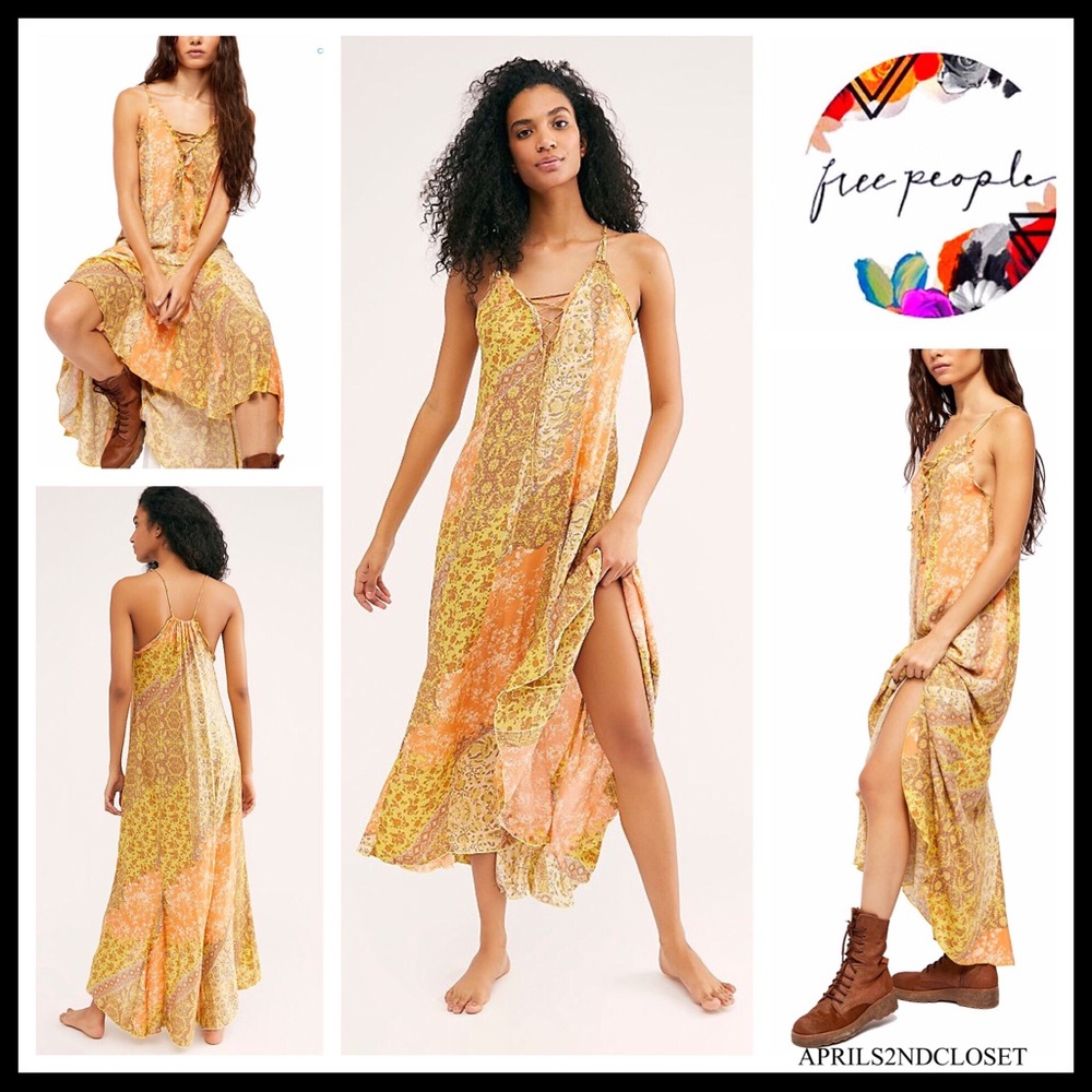 FREE PEOPLE BOHO FLOWY MAXI TANK SLIP DRESS A2C - Picture 1 of 10